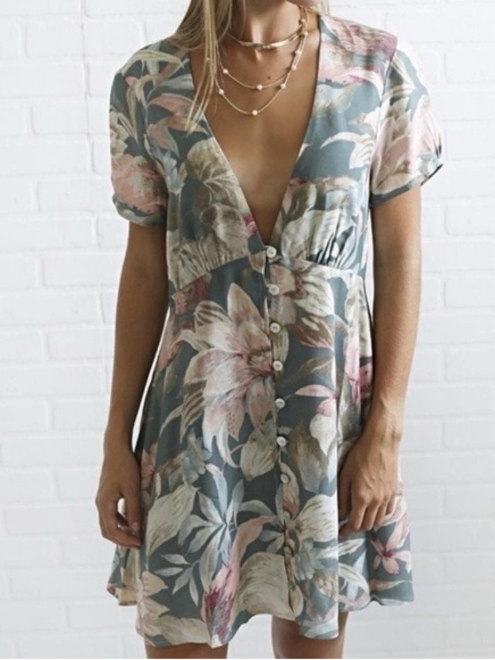 SHOW ME YOUR MUMU Robyn Babydoll Dress Floral Short Sleeve Size L Boho